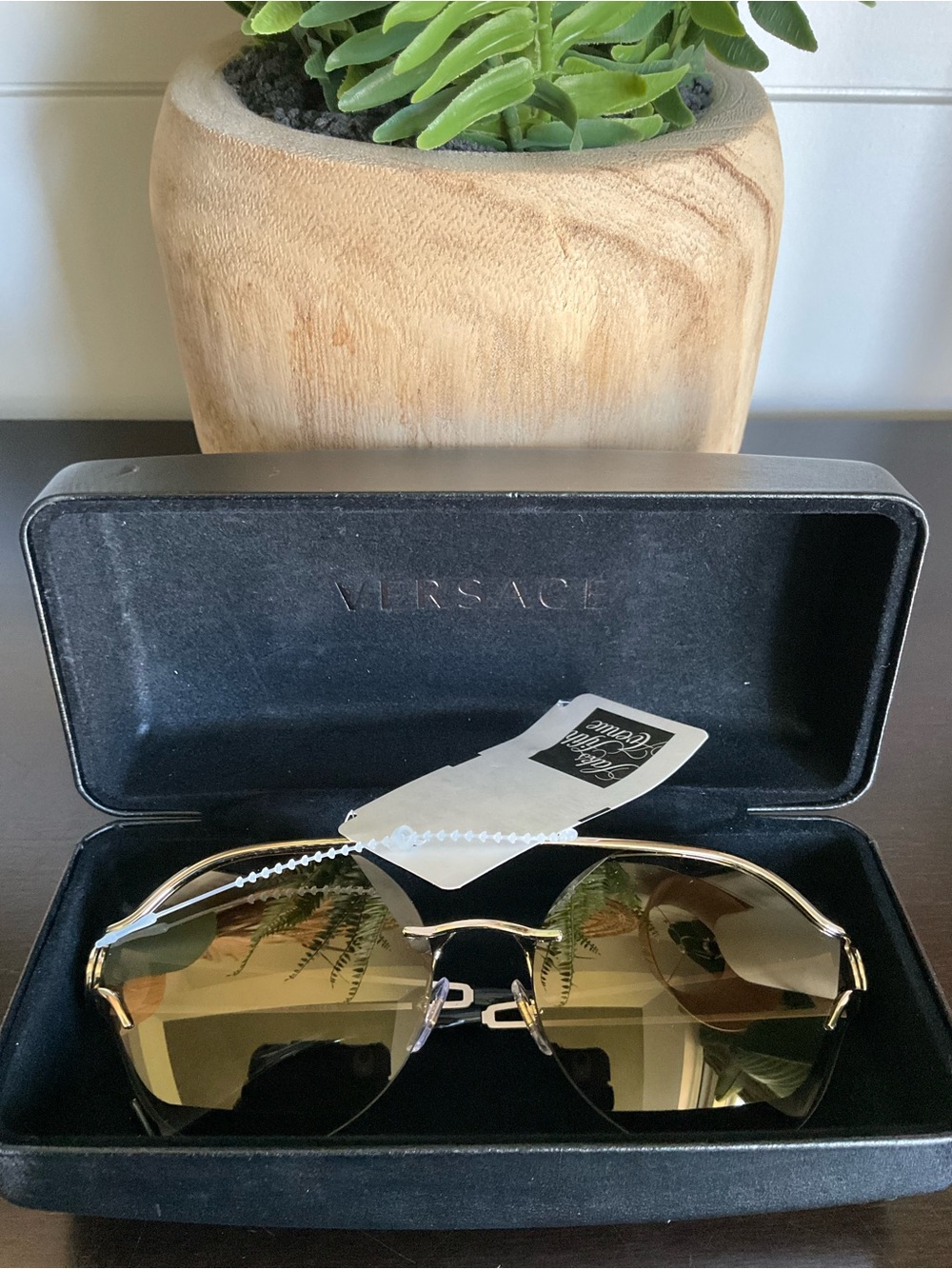 Versace 2184 1252 Gold Sunglasses with Amber Lenses